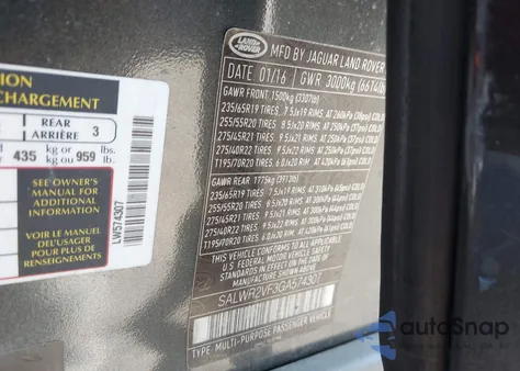 2016 Land Rover Range Rover Sport 3.0L V6 Supercharged Hse из США, поврежденный, VIN SALWR2VF3GA574307